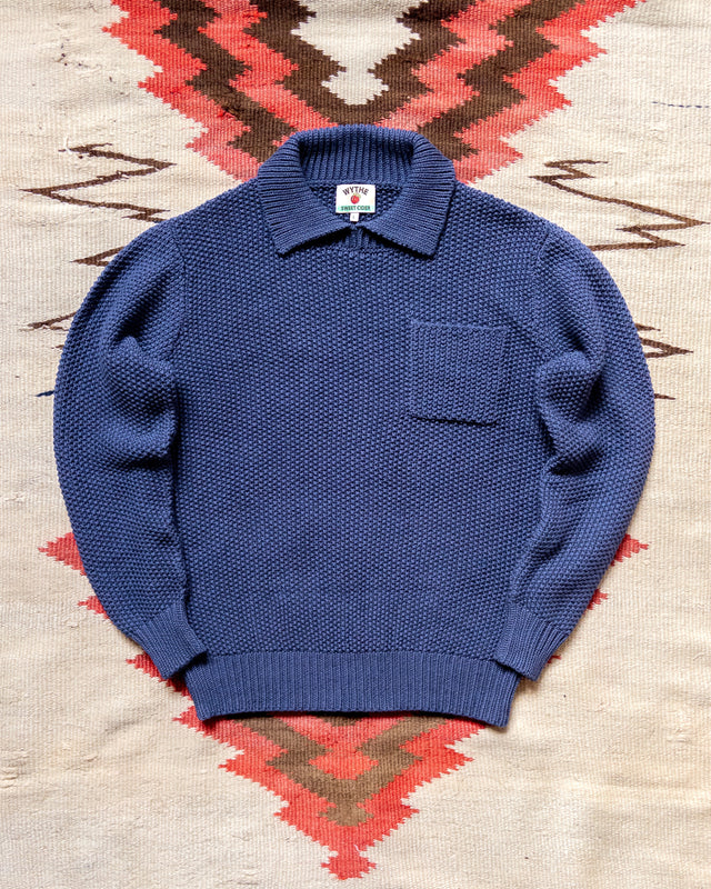 Moss Stitch Collared Sweater - Faded Navy