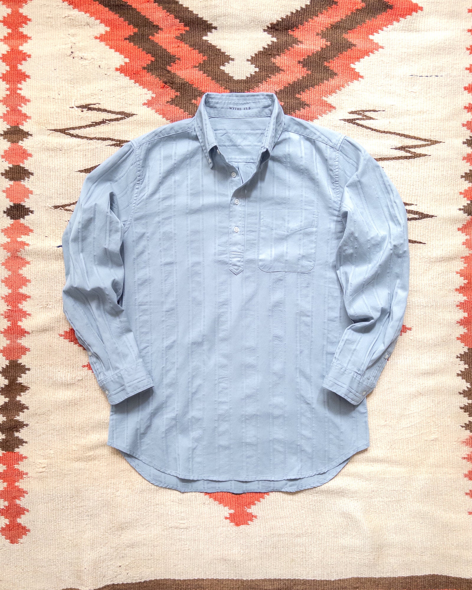 French Hickory Stripe Popover Button Down Faded Bench