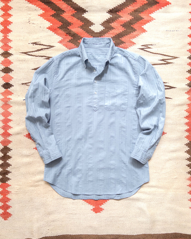 French Hickory Stripe Popover Button Down - Faded Bench Blue