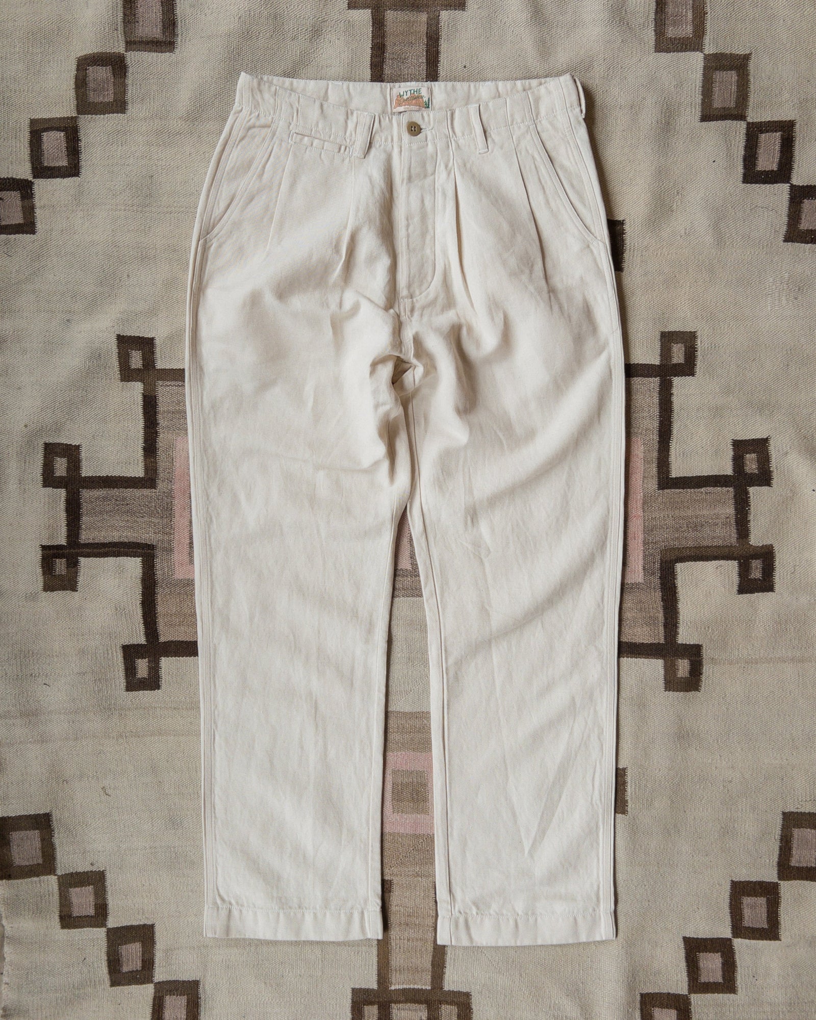 Pleated Cotton Linen Twill Chino Unbleached