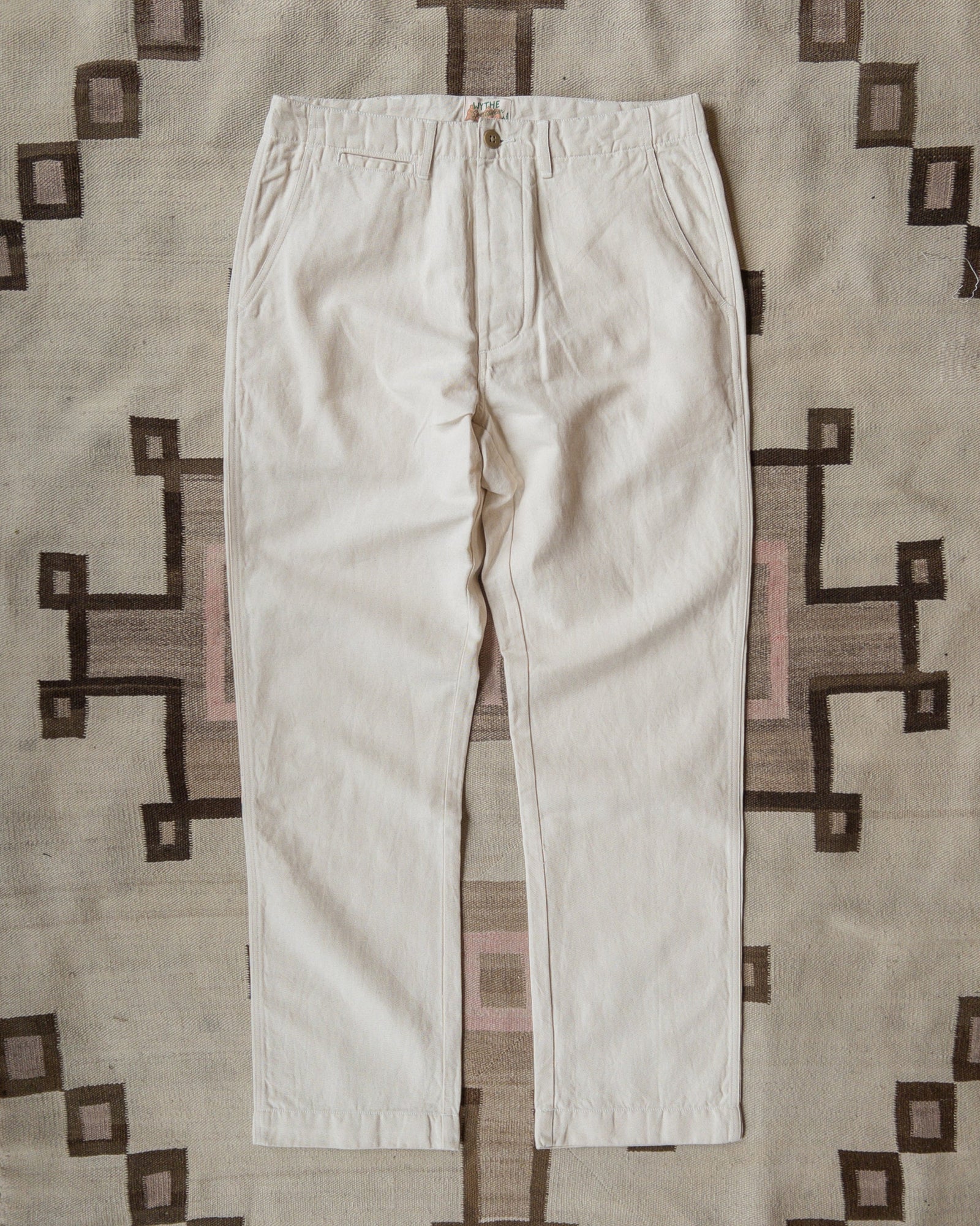 Flat Front Cotton Linen Twill Chino Unbleached