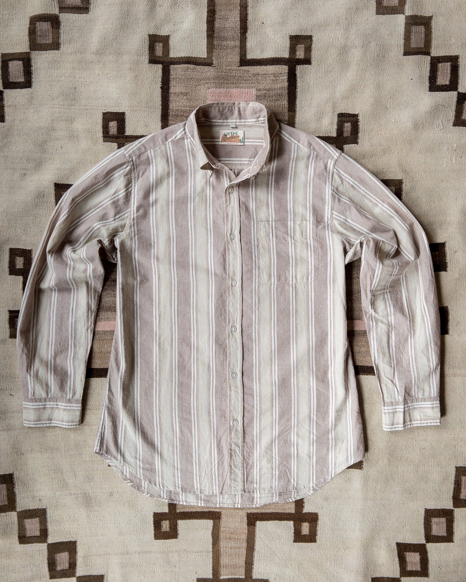 Washed Madras Button Down Collar Shirt Earthtone Stripe