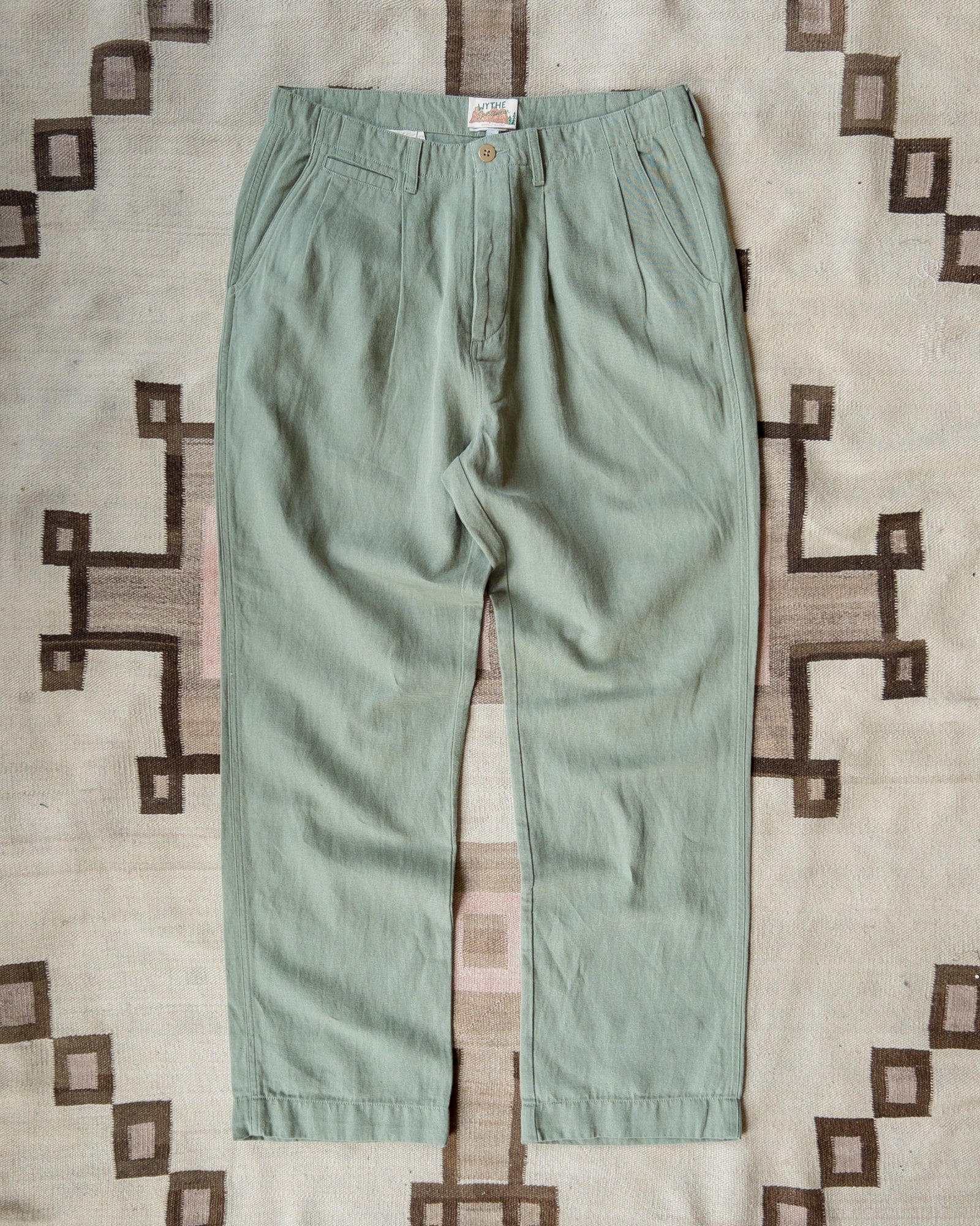 Pleated Cotton Linen Twill Chino Faded