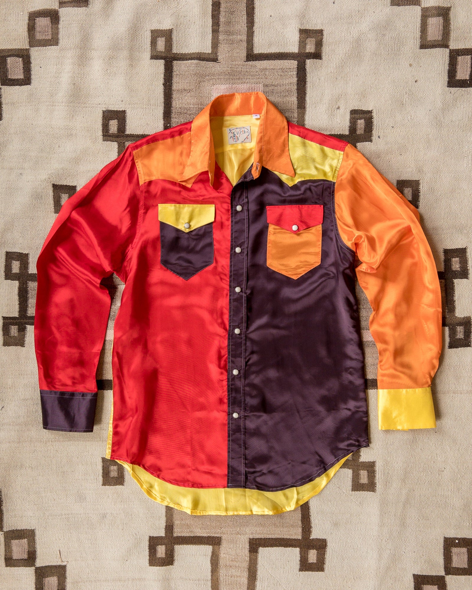 Colorblocked Satin Rodeo Shirt Firestorm