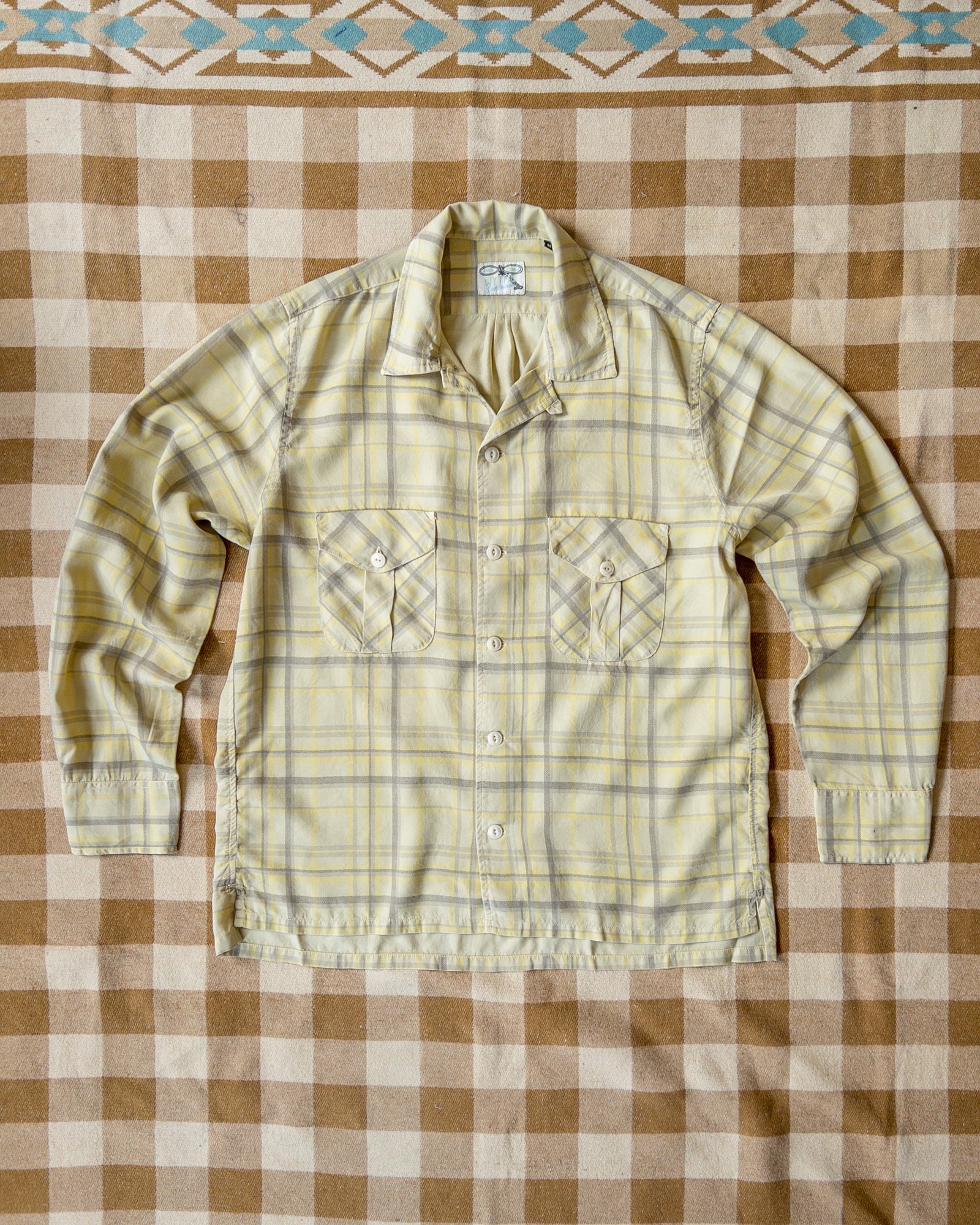 Printed Corral Plaid Tencel Patio Shirt Sunflower