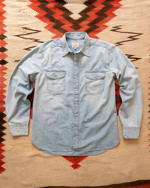 Chambray Workshirt - Distressed and Sunfaded Indigo