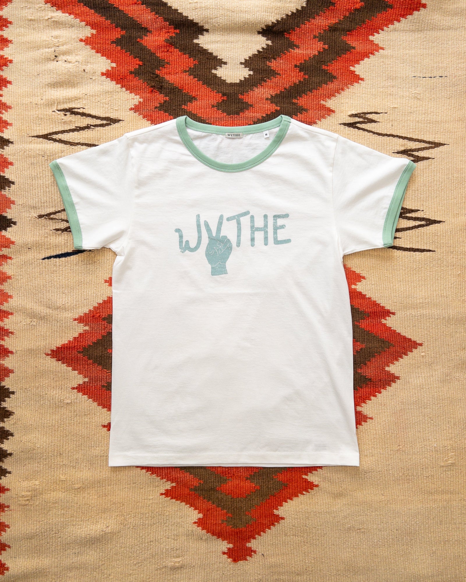 Peace Print Tubular Ringer T Shirt Celadon