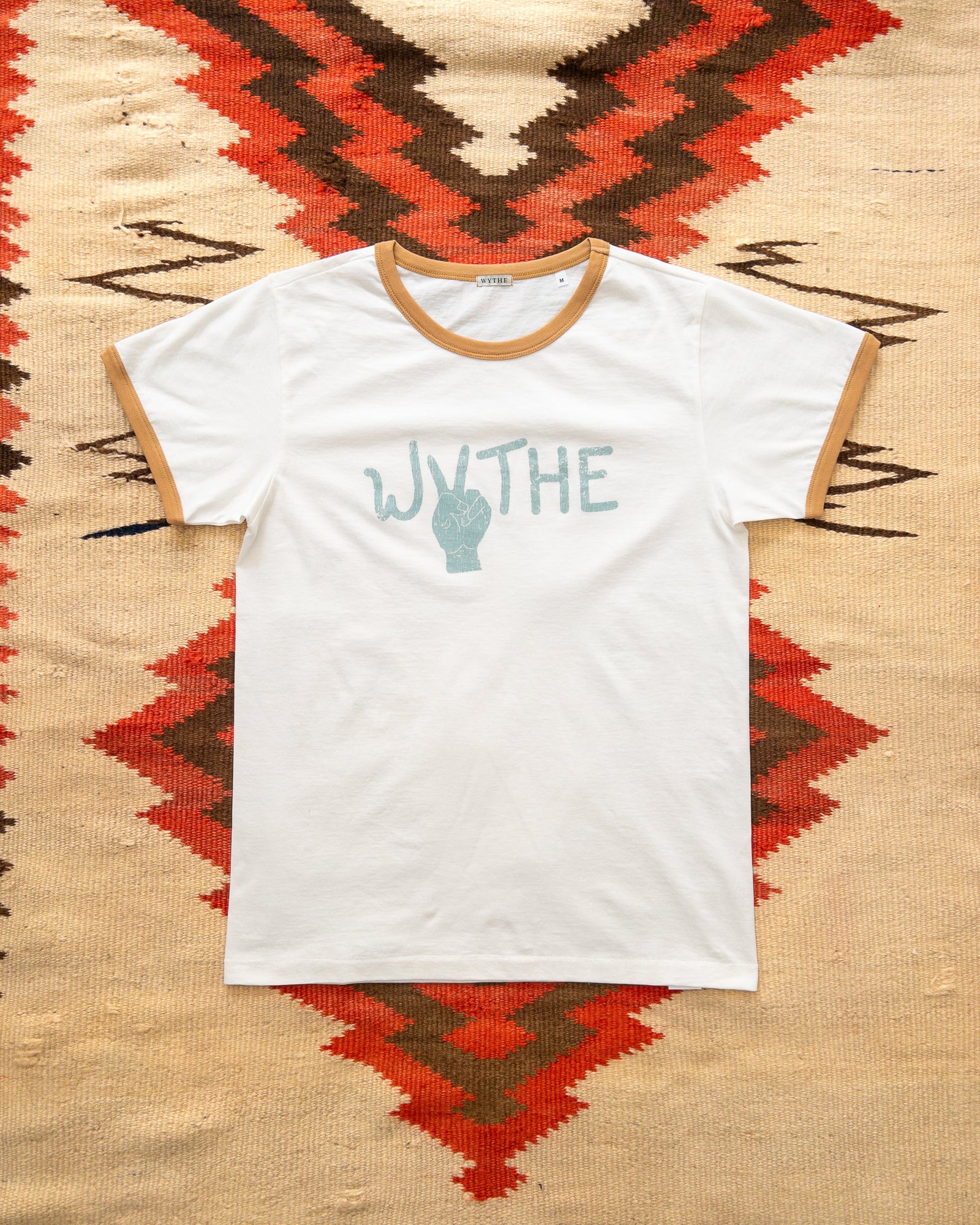 Peace Print Tubular Ringer T Shirt Apricot