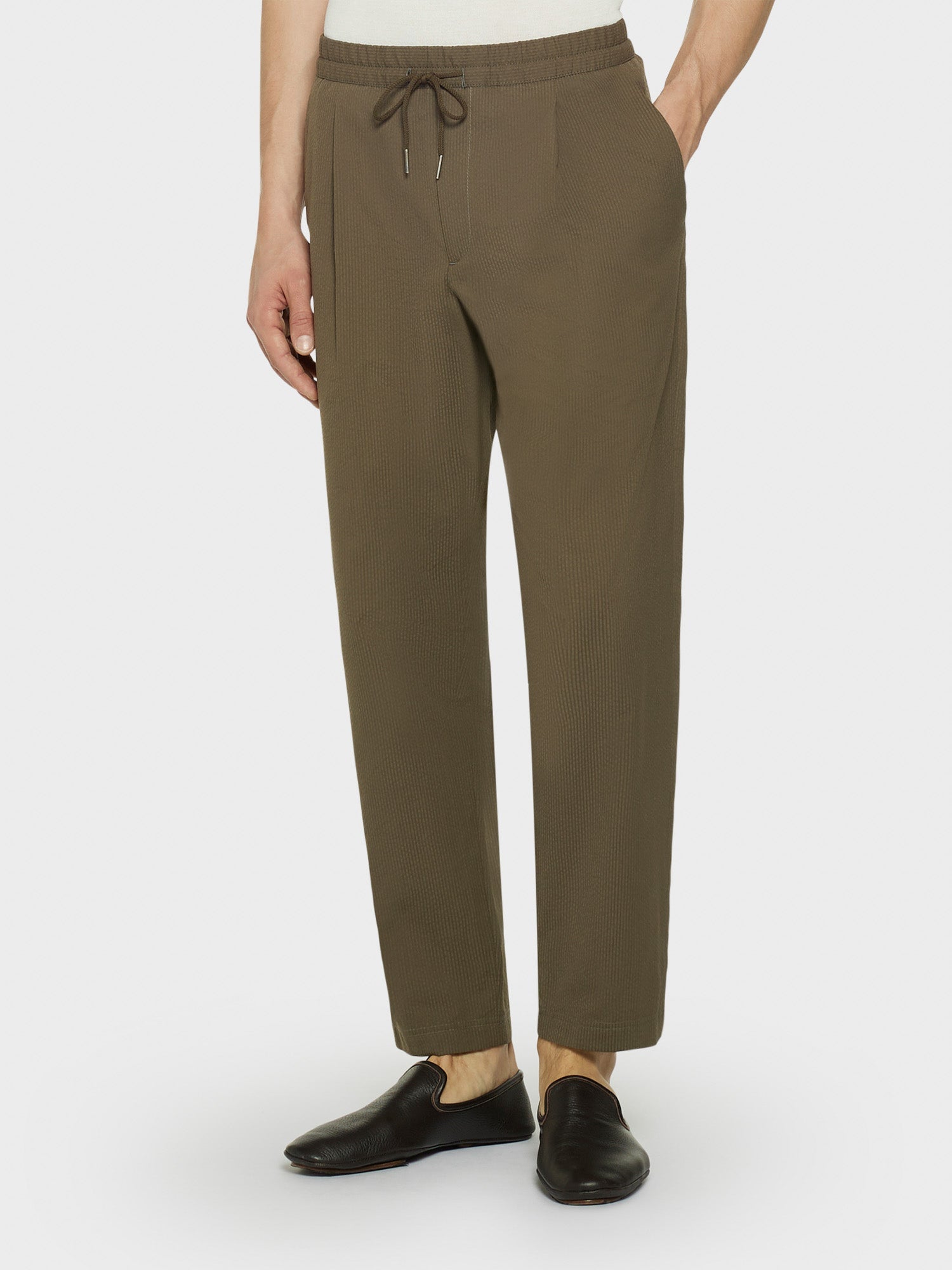Pantalone Jogger In Seersucker Di Cotone Verde