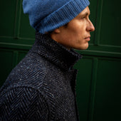 Artisan Woven Herringbone Jacket In Dark Blue