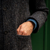 Artisan Woven Herringbone Jacket In Dark Blue