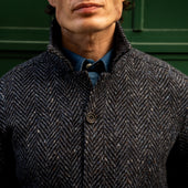 Artisan Woven Herringbone Jacket In Dark Blue