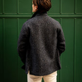 Artisan Woven Herringbone Jacket In Dark Blue