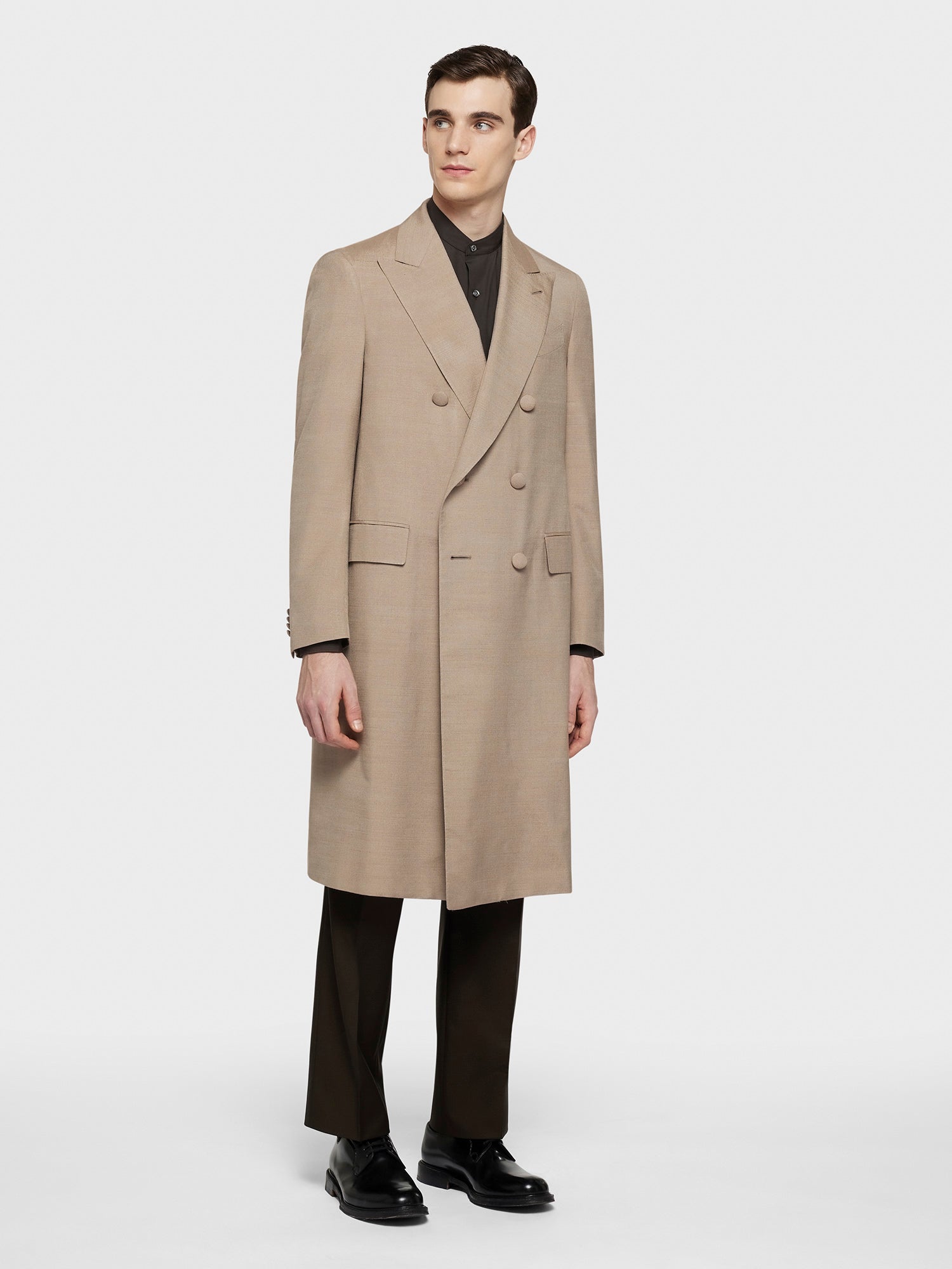 Cappotto Aida Doppiopetto In Seta Beige