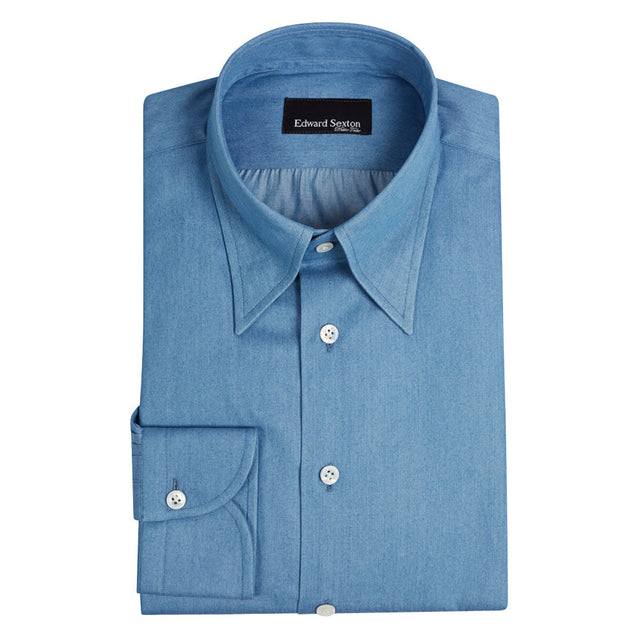 Denim Blue Hidden Button Down Shirt