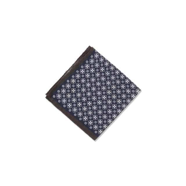 Wool Pocket Square in Navy Motif Print