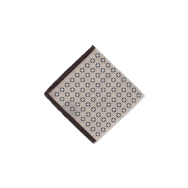 Wool Pocket Square in Cream Motif Print