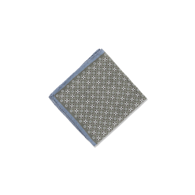 Wool Pocket Square in Sage Motif Print