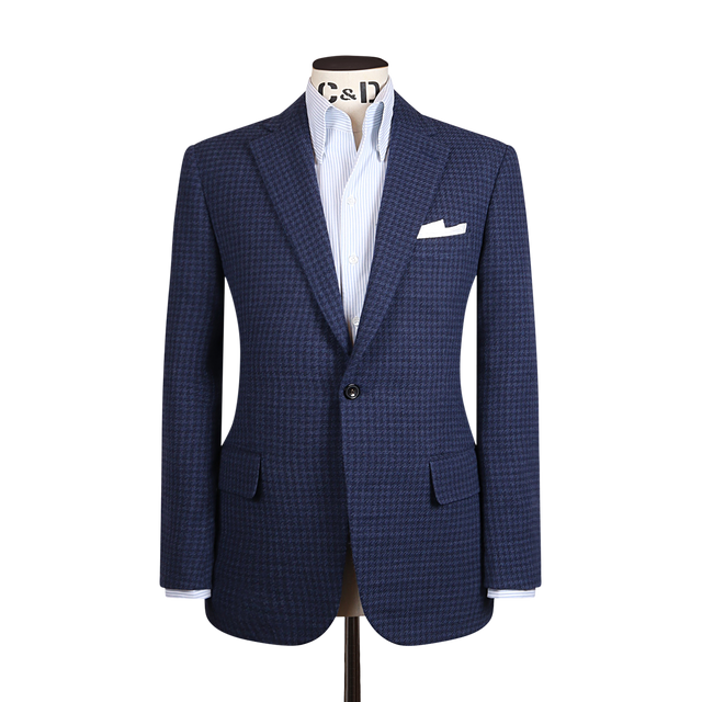 Single Breasted Notch Jacket in Navy Houndstooth