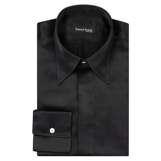 Black Point Collar Silk Shirt