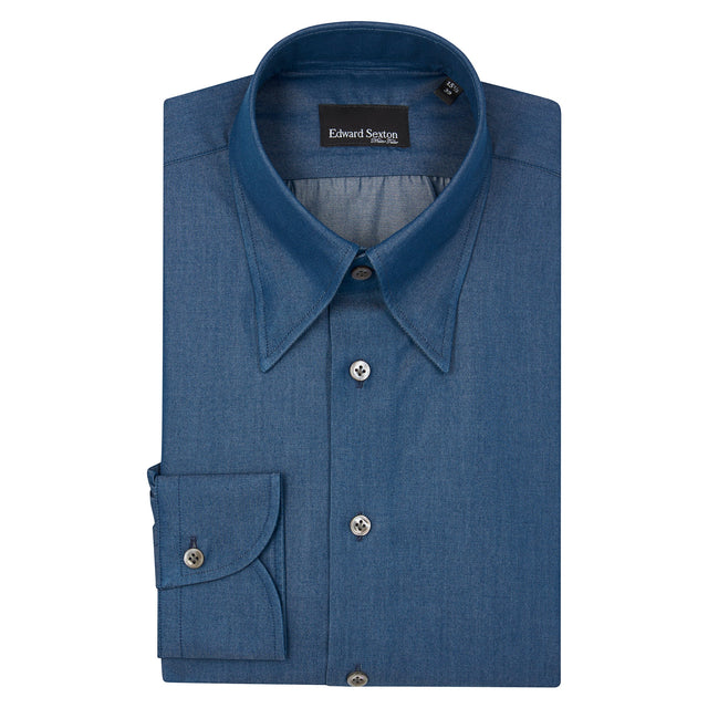 Indigo Denim Hidden Button Down Shirt