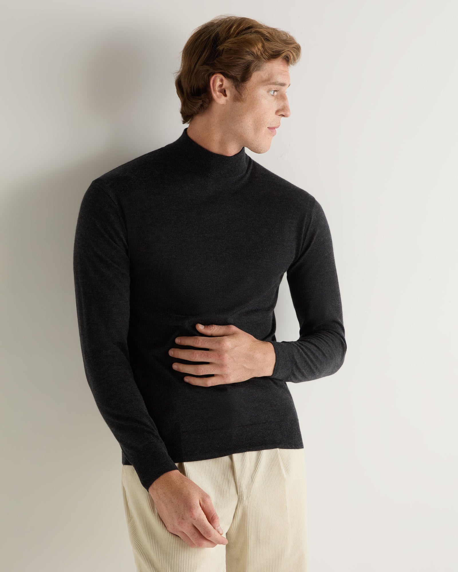 Men S Pimlico Fine Gauge Cashmere Roll Neck Jumper Dark Grey