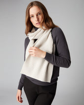 Unisex Short Ribbed Cashmere Scarf Snow Grey