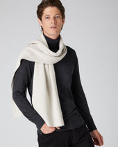 Unisex Short Ribbed Cashmere Scarf Snow Grey