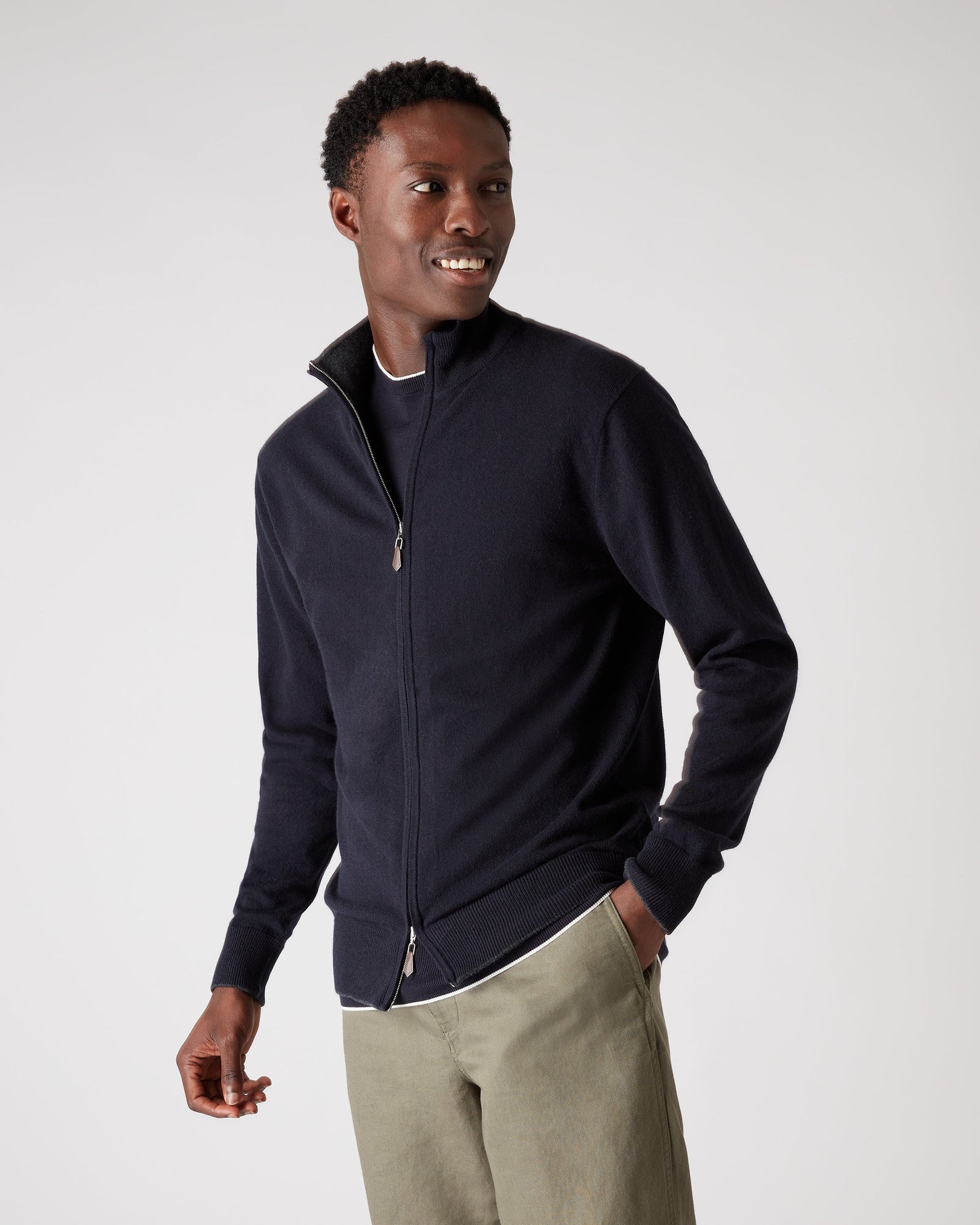 Men S Knightsbridge Full Zip Cashmere Jumper Blue