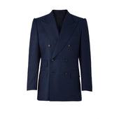 Navy Geometric Double-Breasted Blazer