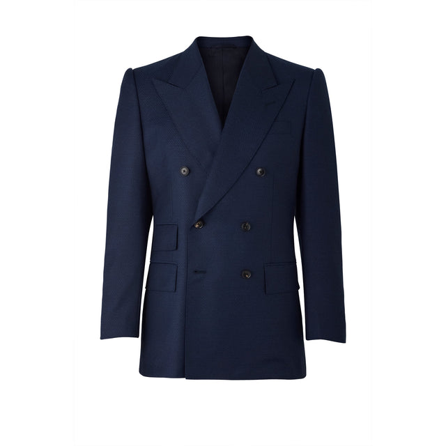 Navy Geometric Double-Breasted Blazer