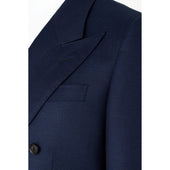 Navy Geometric Double-Breasted Blazer