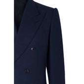 Navy Geometric Double-Breasted Blazer
