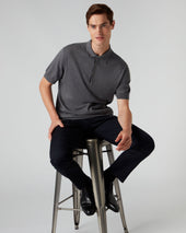007 Short Sleeve Cotton Cashmere Collared Polo T-Shirt Smoke Grey