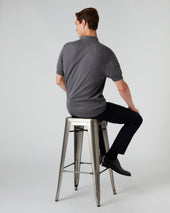007 Short Sleeve Cotton Cashmere Collared Polo T-Shirt Smoke Grey