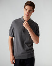 007 Short Sleeve Cotton Cashmere Collared Polo T-Shirt Smoke Grey