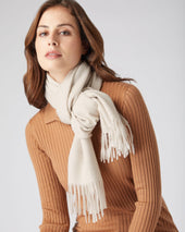 Unisex Large Woven Cashmere Scarf White
