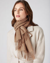 Unisex Woven Cashmere Scarf Dark Tan Brown