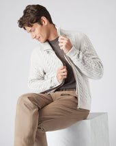 Men's Richmond Cable Cashmere Cardigan Pebble Grey