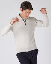 Men's Carnaby Half Zip Cashmere Jumper Pebble Grey
