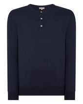 Men's Round Neck Cotton Cashmere Henley Navy Blue
