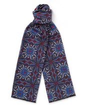 Blue Geometric Brushed Silk Scarf