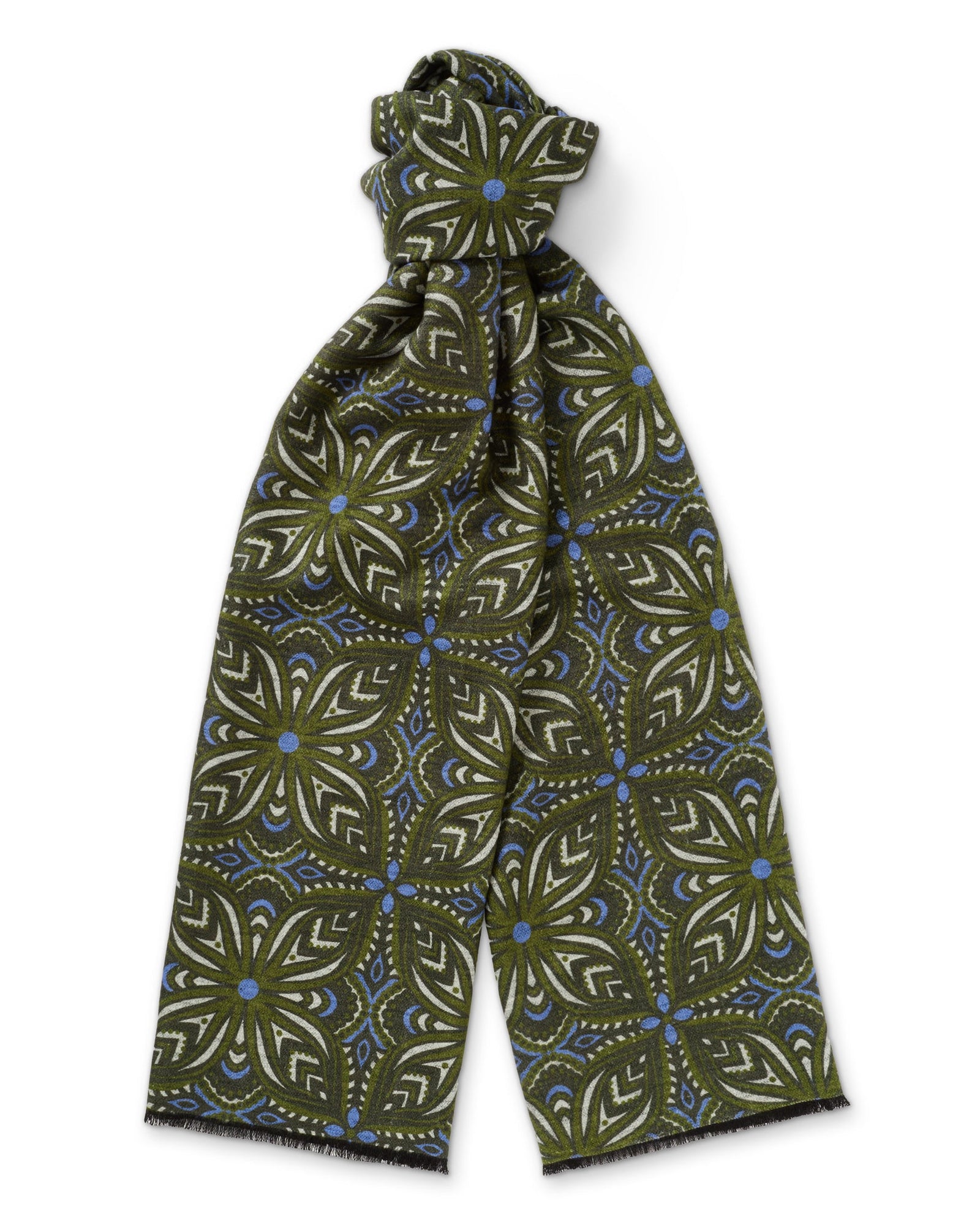 Green Geometric Brushed Silk Scarf