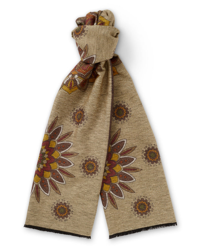 Oatmeal Floral Brushed Silk Scarf