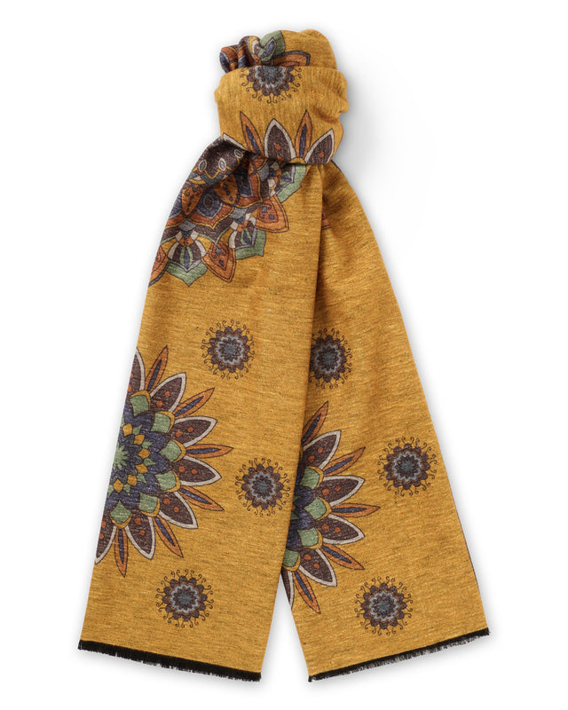 Mustard Floral Brushed Silk Scarf