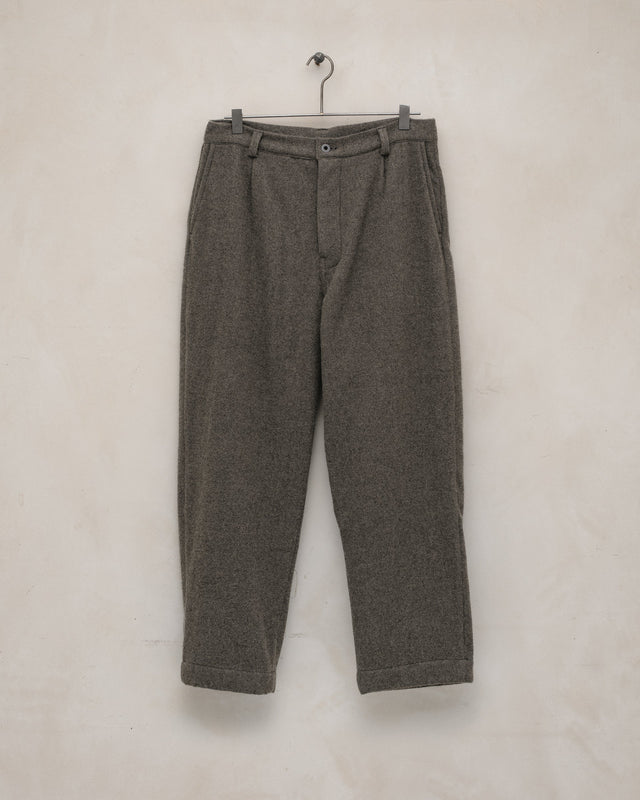 Single Pleat Pant - Brushed Cashmere/Wool Flannel, Mid-Grey