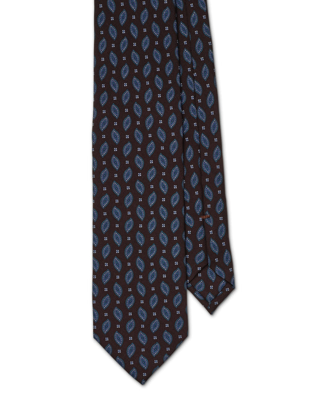 Chocolate and Blue Print Silk Tie