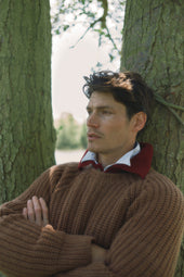 Blue Mogganer Fisherman Ribbed Raglan Chunky Geelong Sweater - Hazelnut Brown