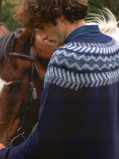 Yoke Fairisle Crew in Navy Brushed Pure Wool