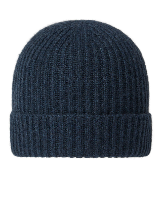 Unisex Ribbed Cashmere Hat Indigo Blue